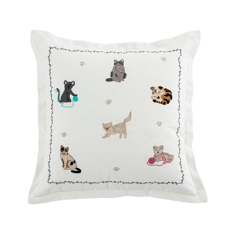 Whimsical Animals Feline Fine Hand Embroidered Cushion