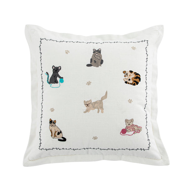 Whimsical Animals Feline Fine Hand Embroidered Cushion
