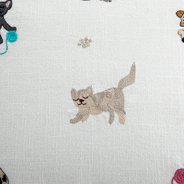 Whimsical Animals Feline Fine Hand Embroidered Cushion