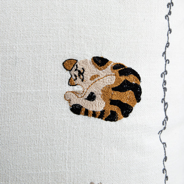 Whimsical Animals Feline Fine Hand Embroidered Cushion
