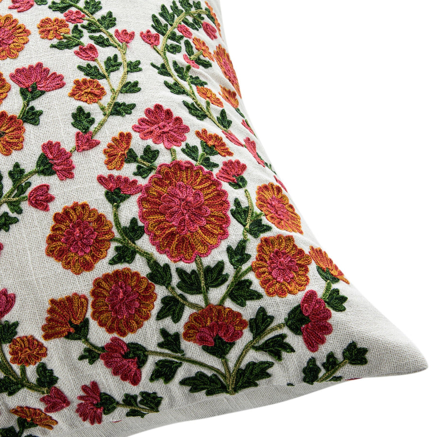 Indra Gardenia Pink Crewelwork Wool Embroidered Cushion - daals