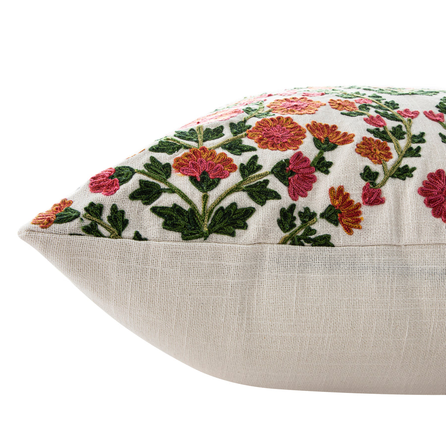 Indra Gardenia Pink Crewelwork Wool Embroidered Cushion - daals