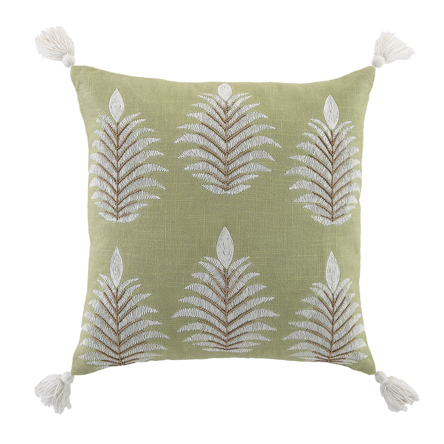 Vine Collection Green Palms Hand Embroidered Beaded Cushion - daals