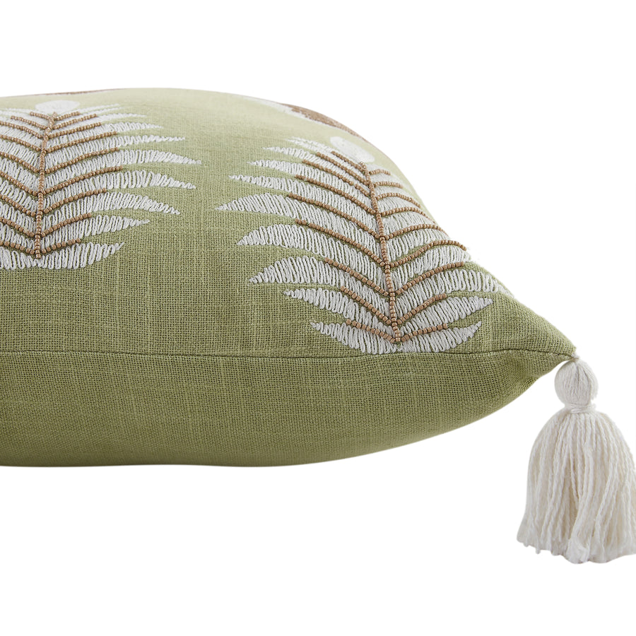 Vine Collection Green Palms Hand Embroidered Beaded Cushion - daals