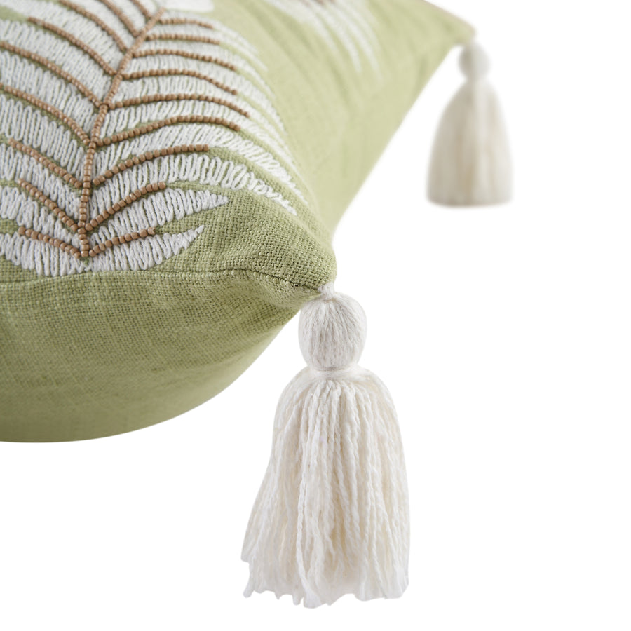 Vine Collection Green Palms Hand Embroidered Beaded Cushion - daals