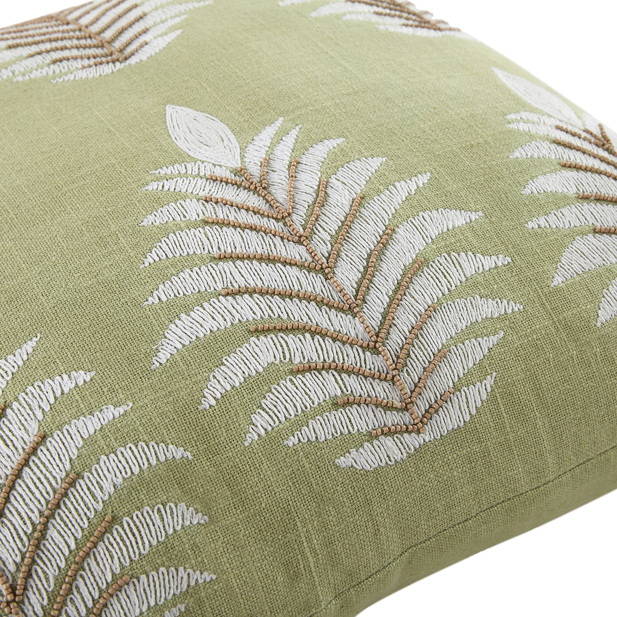 Vine Collection Green Palms Hand Embroidered Beaded Cushion - daals