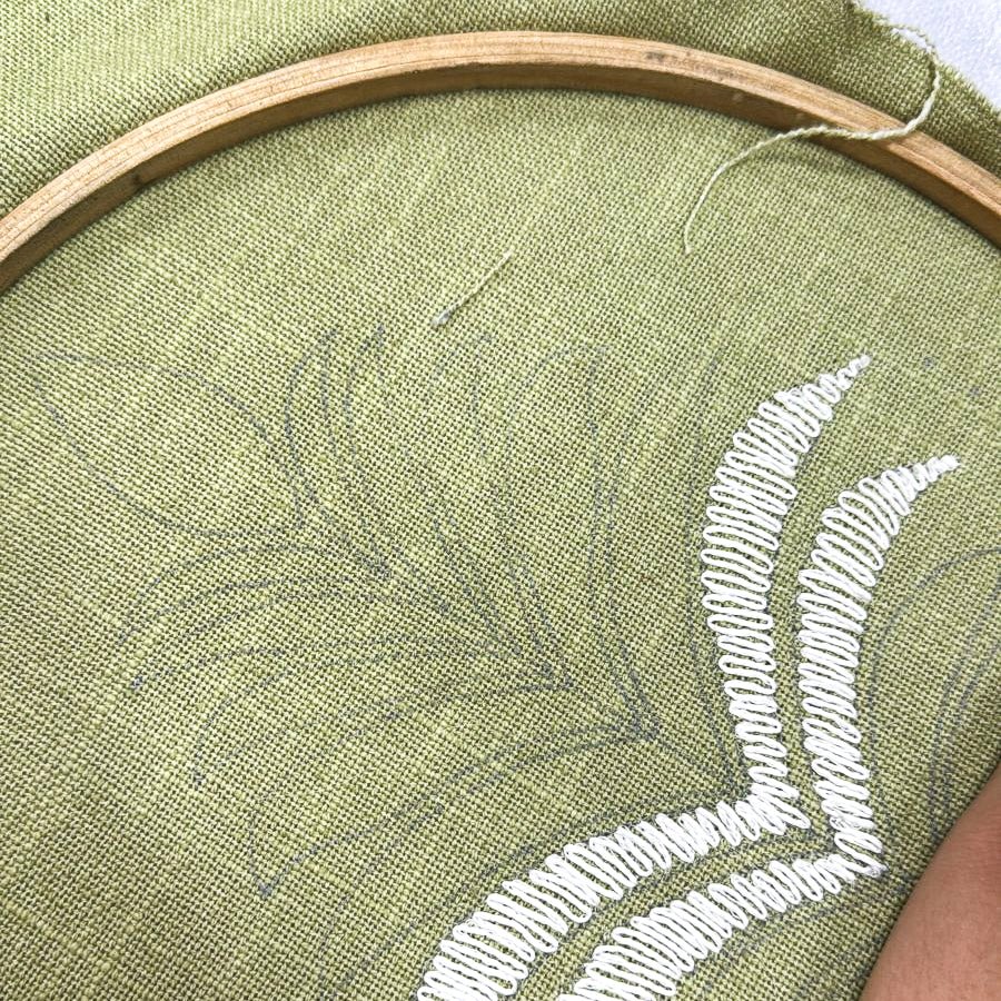 Vine Collection Green Palms Hand Embroidered Beaded Cushion - daals
