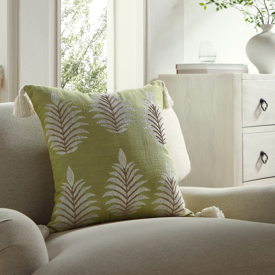 Vine Collection Green Palms Hand Embroidered Beaded Cushion - daals