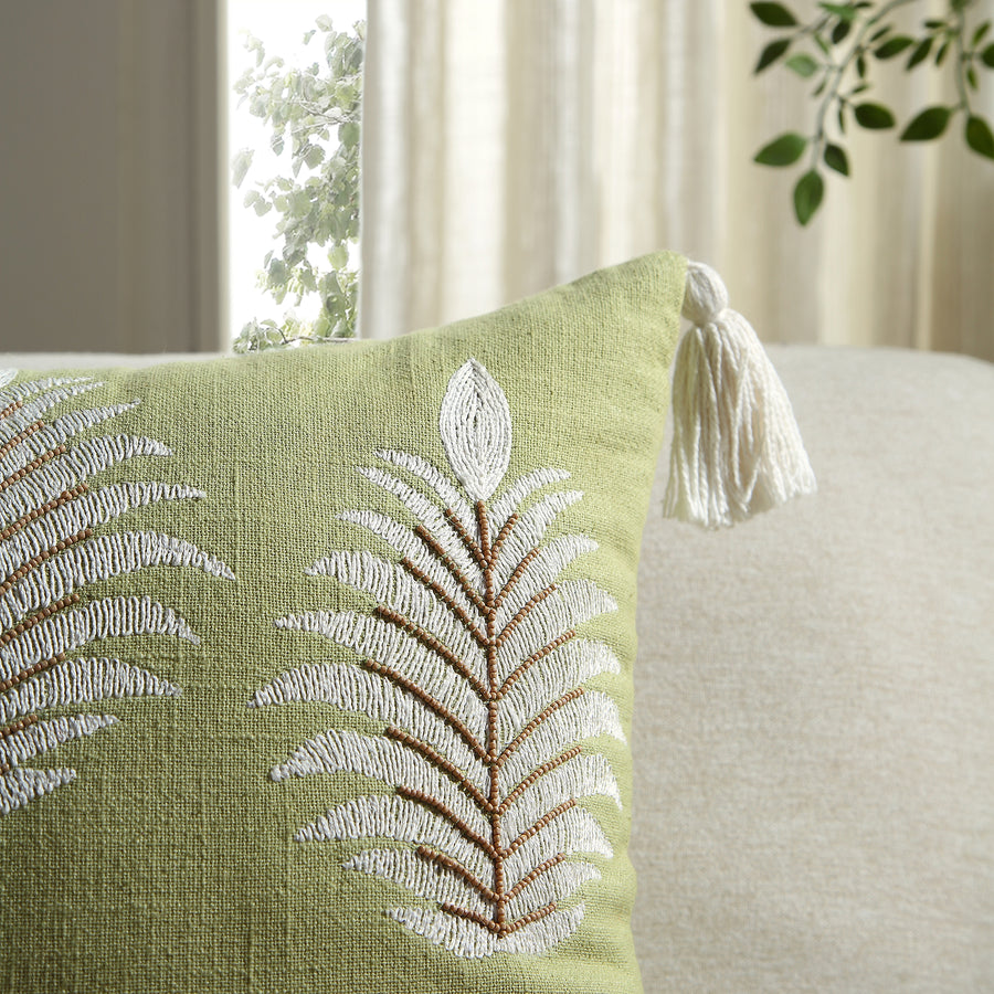 Vine Collection Green Palms Hand Embroidered Beaded Cushion - daals