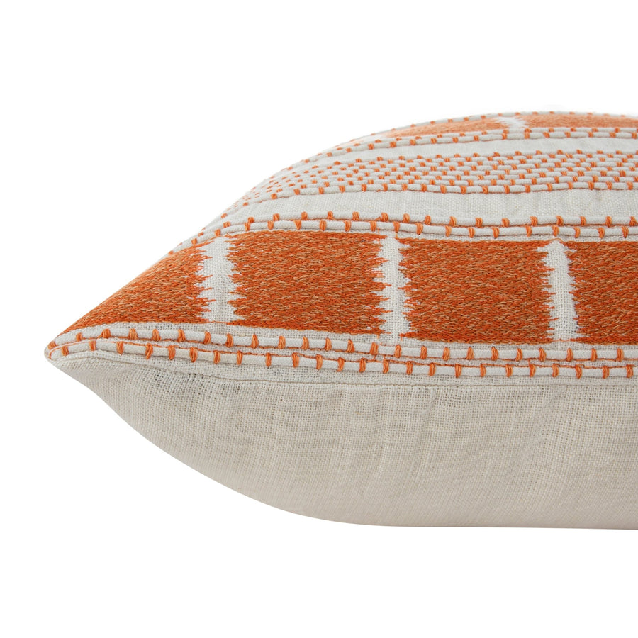Hattie Orange Embroidered 100% Linen Cushion - daals