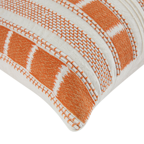Hattie Orange Embroidered 100% Linen Cushion