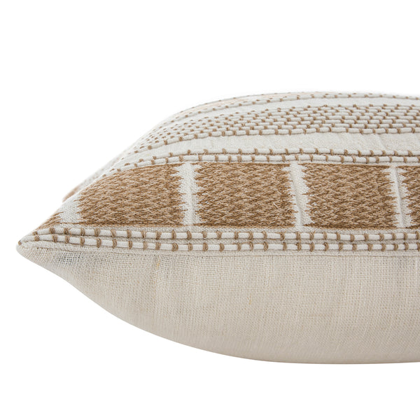 Hattie Light Taupe Embroidered 100% Linen Cushion