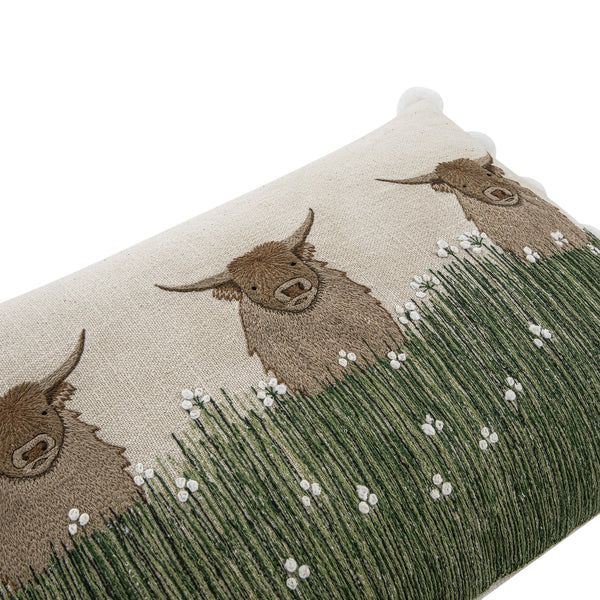 Country Collection Herd Of Highland Cows Wool Embroidered Cushion