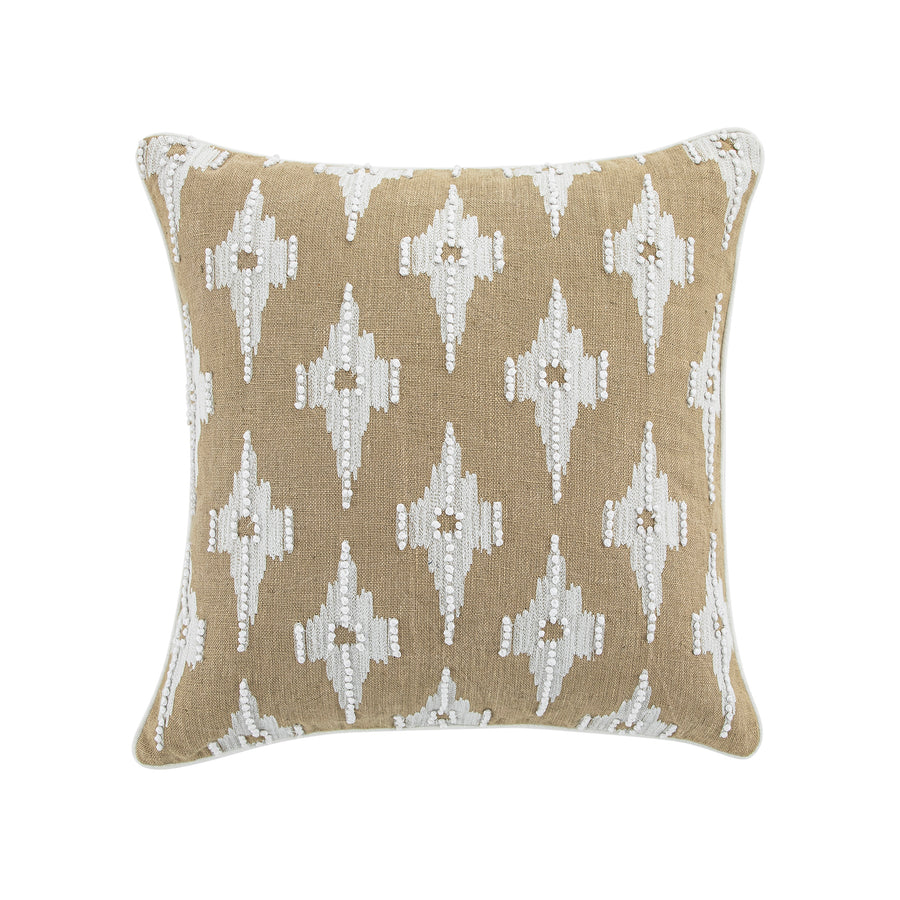 Mahika Ikat Dark Beige French Knot Linen Cushion