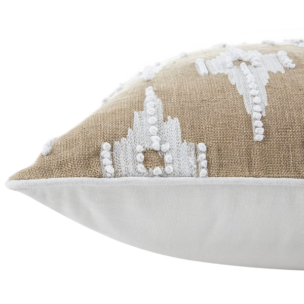 Mahika Ikat Dark Beige French Knot Linen Cushion