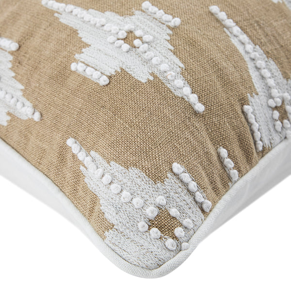 Mahika Ikat Dark Beige French Knot Linen Cushion