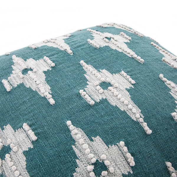 Mahika Ikat Blue French Knot Linen Cushion