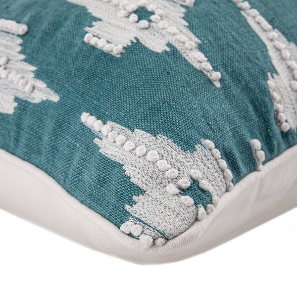 Mahika Ikat Blue French Knot Linen Cushion