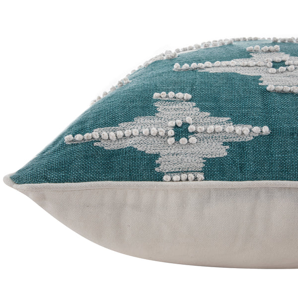 Mahika Ikat Blue French Knot Linen Cushion