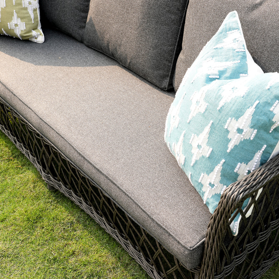 Mahika Ikat Blue French Knot Linen Cushion