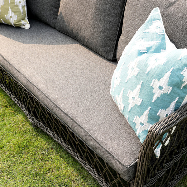 Mahika Ikat Blue French Knot Linen Cushion