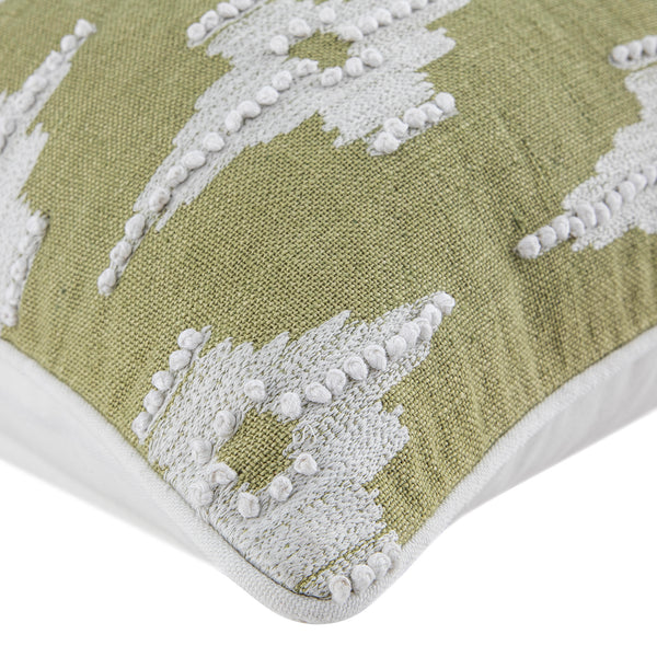 Mahika Ikat Sage Green French Knot Linen Cushion