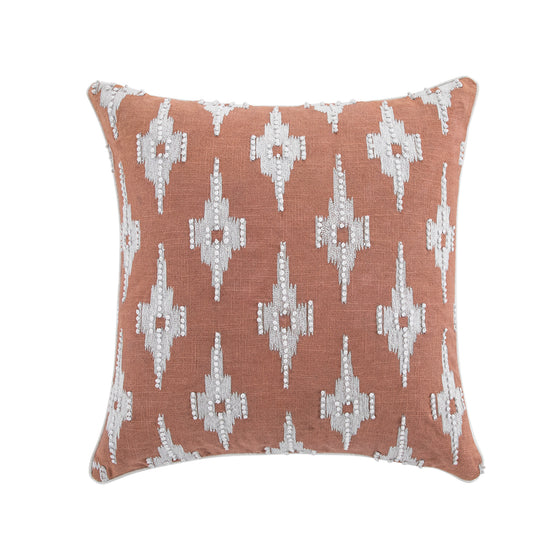 Mahika Ikat Pink French Knot Linen Cushion
