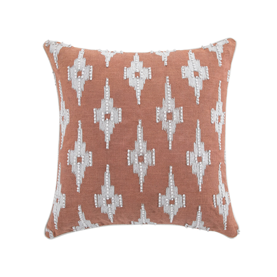 Mahika Ikat Pink French Knot Linen Cushion