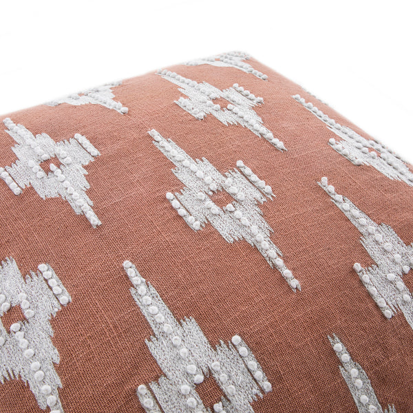 Mahika Ikat Pink French Knot Linen Cushion