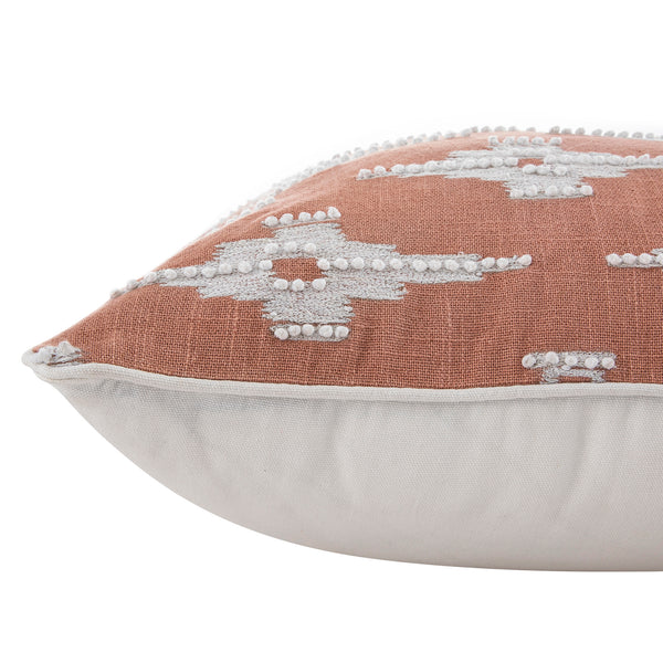Mahika Ikat Pink French Knot Linen Cushion