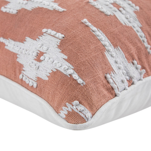 Mahika Ikat Pink French Knot Linen Cushion