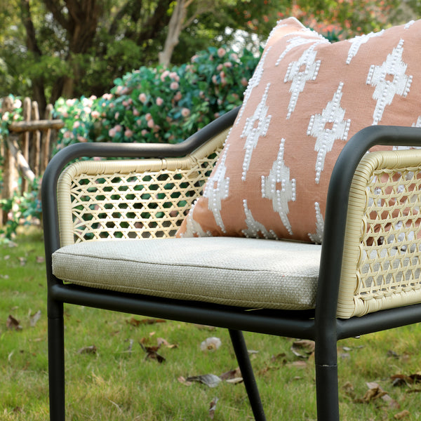Mahika Ikat Pink French Knot Linen Cushion