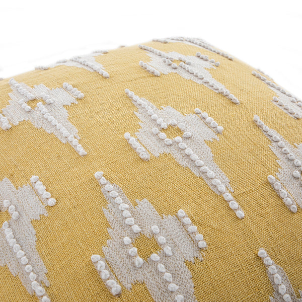Mahika Ikat Yellow French Knot Linen Cushion