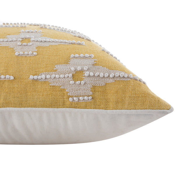 Mahika Ikat Yellow French Knot Linen Cushion