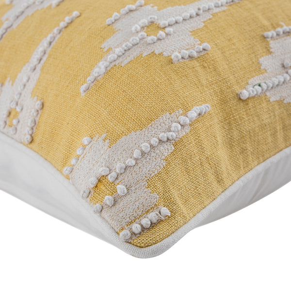 Mahika Ikat Yellow French Knot Linen Cushion