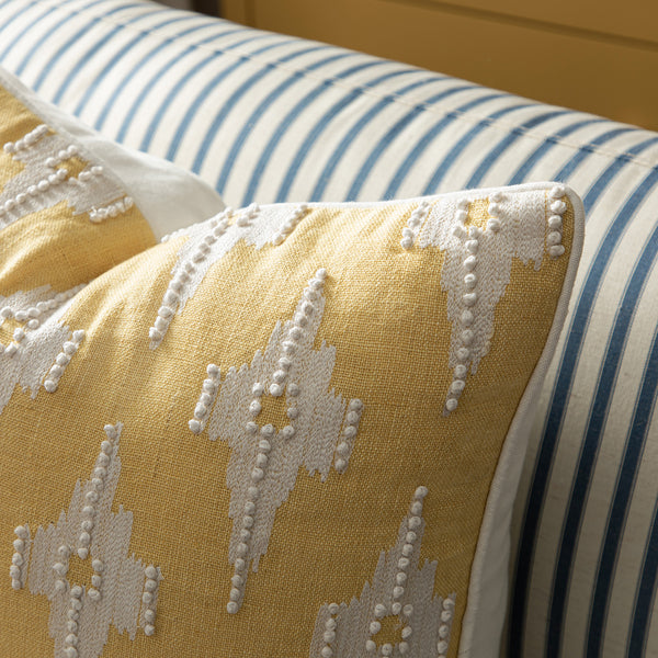 Mahika Ikat Yellow French Knot Linen Cushion