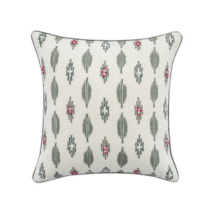 Patola Ikat Slate Blue and Pink French Knot Linen Cushion