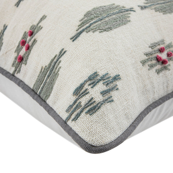 Patola Ikat Slate Blue and Pink French Knot Linen Cushion