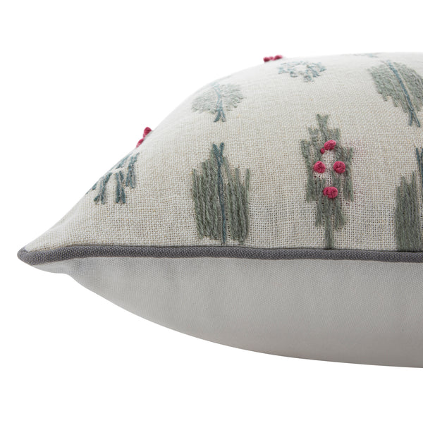 Patola Ikat Slate Blue and Pink French Knot Linen Cushion