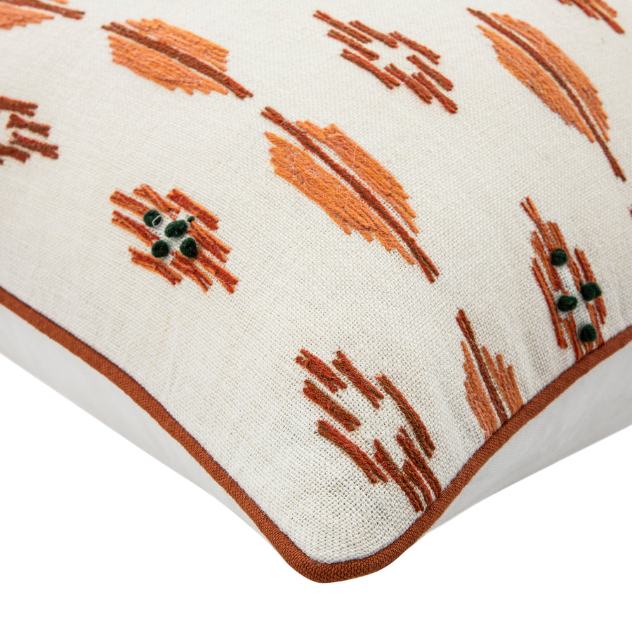 Patola Ikat Orange and Green French Knot Linen Cushion - daals