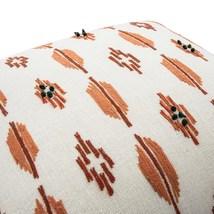 Patola Ikat Orange and Green French Knot Linen Cushion - daals