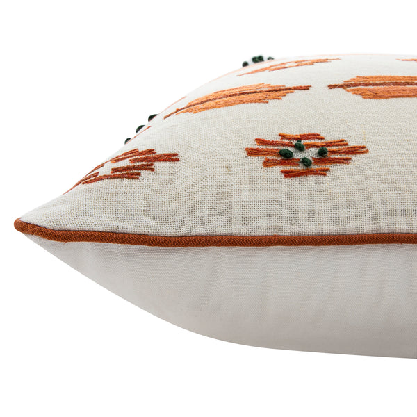 Patola Ikat Orange and Green French Knot Linen Cushion
