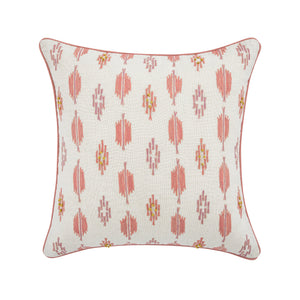 Patola Ikat Pink and Yellow French Knot Linen Cushion