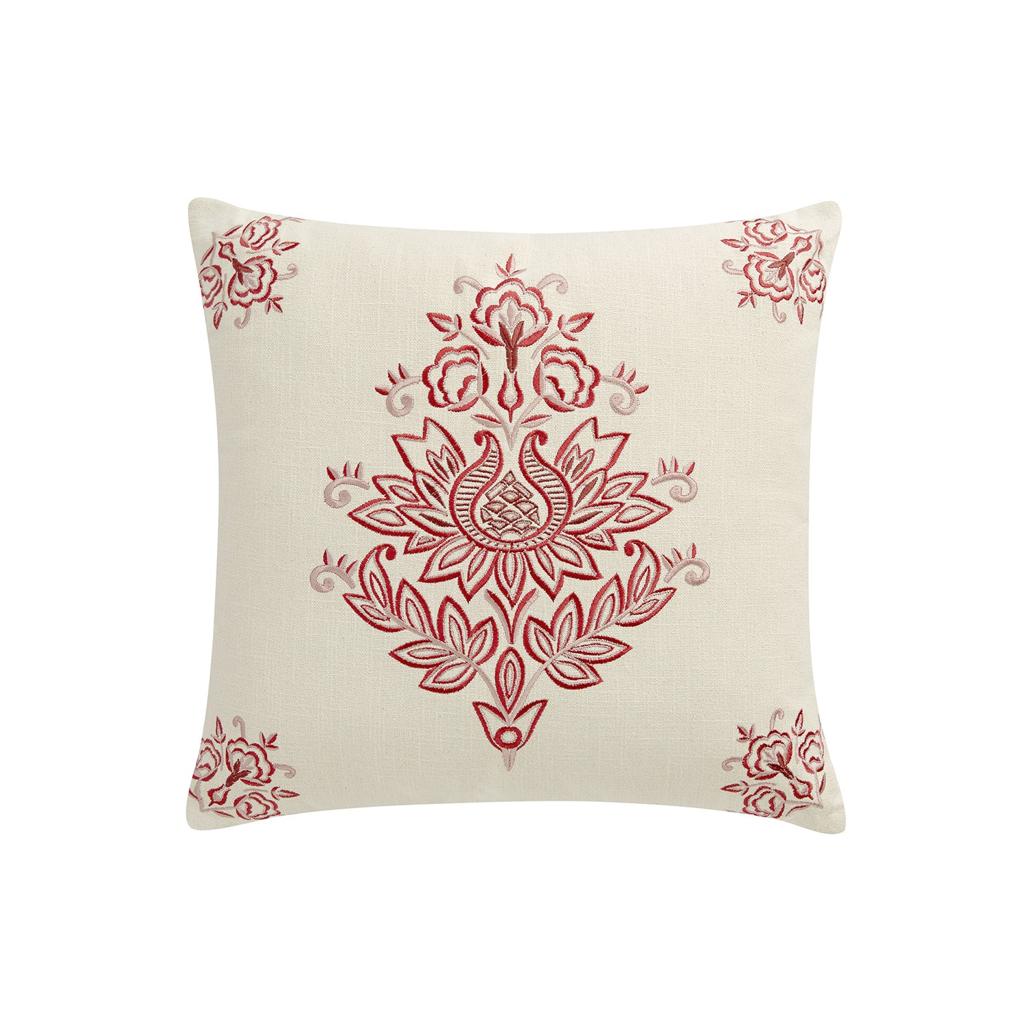 Isadora Garnet Red Damask Embroidered Cotton Cushion