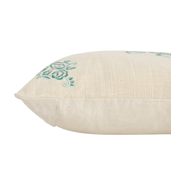 Isadora Teal Damask Embroidered Cotton Cushion