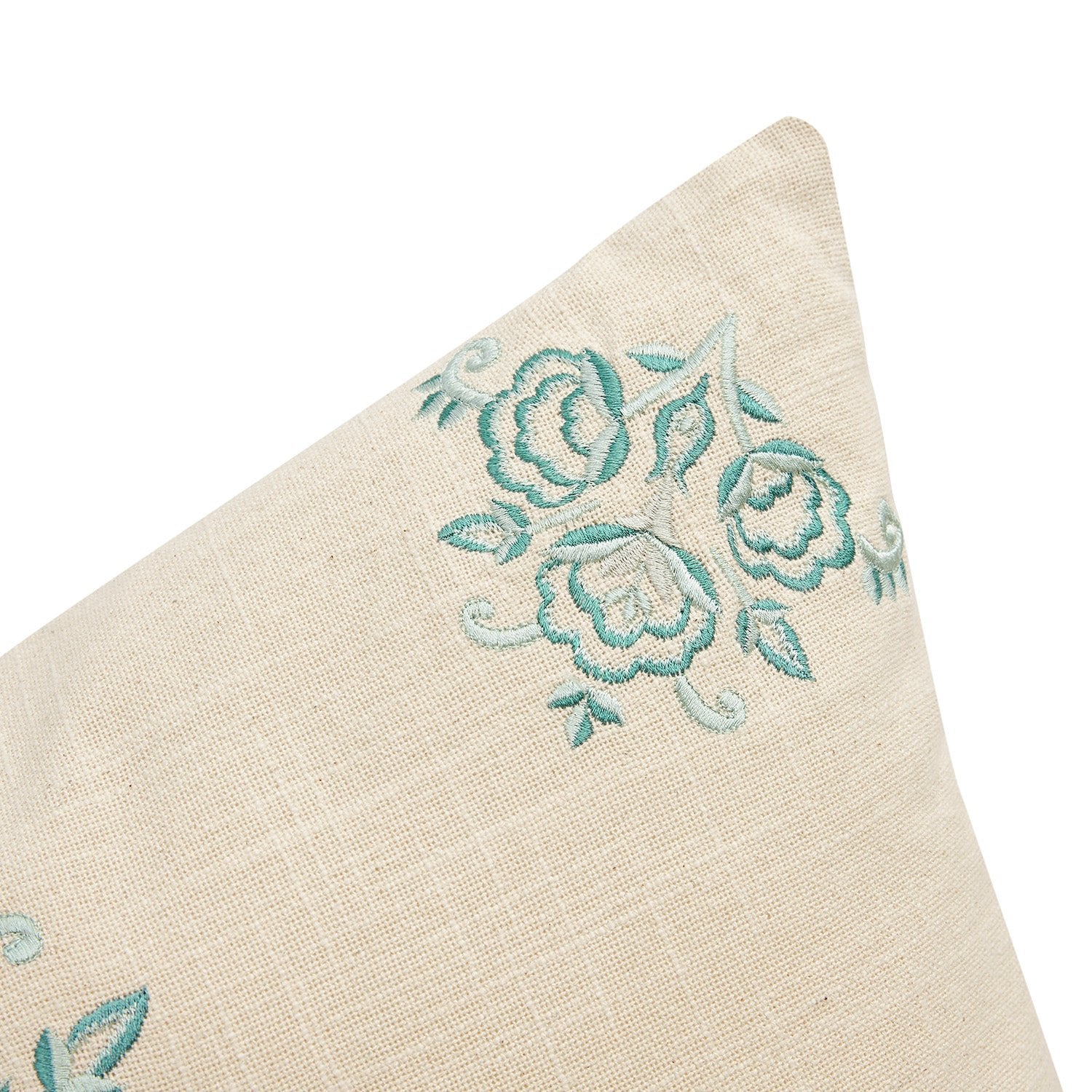 Isadora Teal Damask Embroidered Cotton Cushion