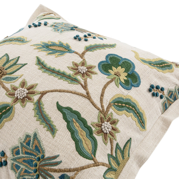 Flora & Fauna Hand Embroidered Jacobean Oasis Cushion