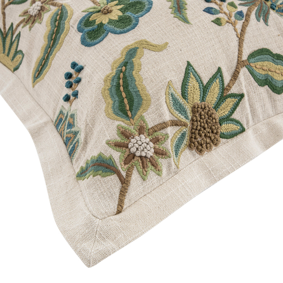 Flora & Fauna Hand Embroidered Jacobean Oasis Cushion