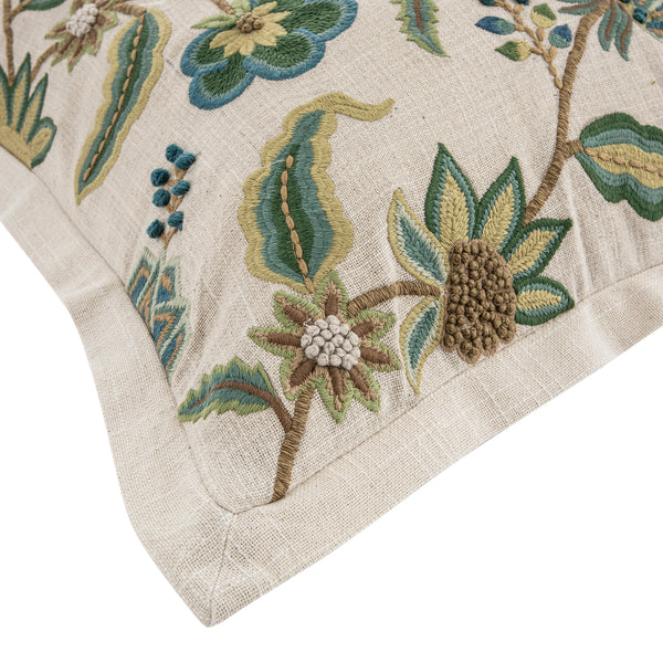 Flora & Fauna Hand Embroidered Jacobean Oasis Cushion