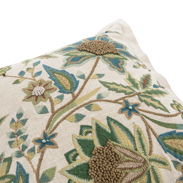 Flora & Fauna Hand Embroidered Jacobean Paradise Cushion